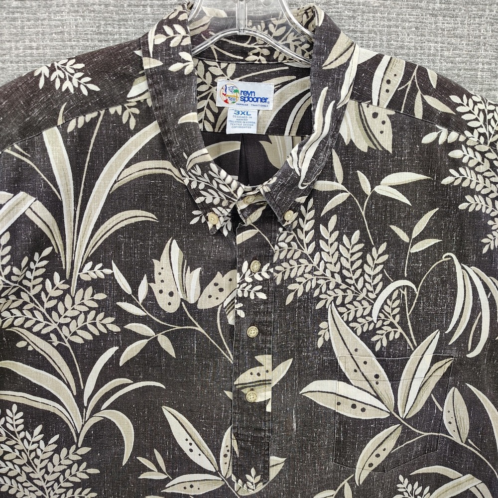 Vtg Reyn Spooner Sz 3XL Hawaiian Popover Tan Brown Floral Tropical Botanical - Picture 1 of 12